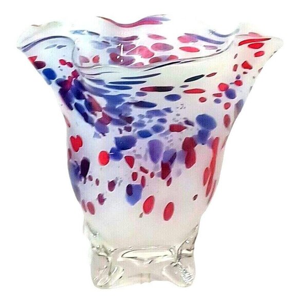 Mid Century Studio Art Glass Murano Purple Pink Confetti Flower Petal Vase - Picture 12 of 14